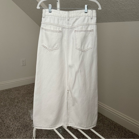 SweatyRocks Amazon SHEIN denim maxi midi skirt high waist pockets Large cream - Picture 6 of 10